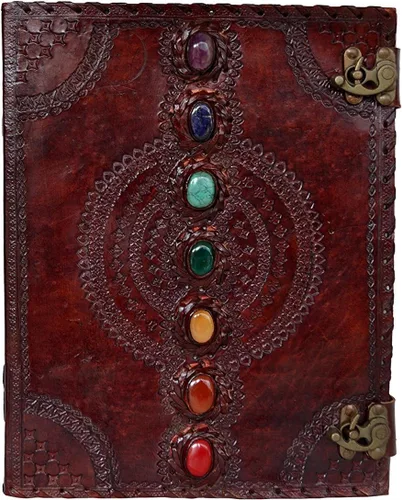 Diario de cuero, libro de siete chakras, piedra medieval, hecho a mano, libro de sombras, cuaderno de oficina, libro de poesía, libro de bocetos (10