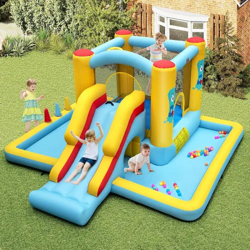 Miniatura 6 de BOUNTECH Casa inflable con hoyo de bolas, casa inflable con tobogán largo y túnel para niños de 3 años en adelante, diversión de fiesta en el patio
