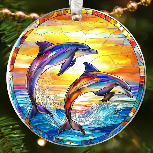 Adornos de delfines para árbol de Navidad, adorno de delfín, regalos costeros para mujeres, hombres, adornos de Navidad costeros para árbol, adorno