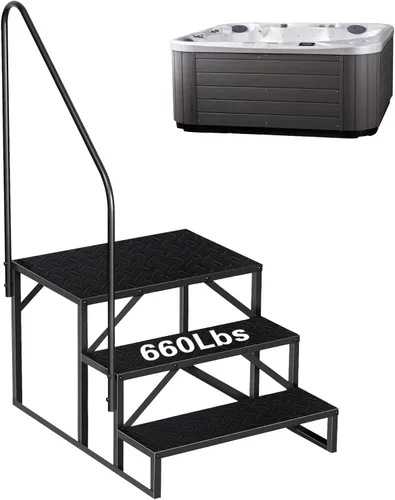 Miniatura 10 de Escaleras de bañera de hidromasaje con pasamanos, escalera de piscina de 2 escalones sobre el suelo, escaleras antideslizantes para caravana