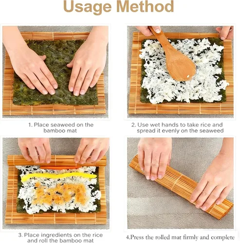 Miniatura 4 de MIUQILAIY Alfombrilla de bambú para sushi de 9.5"x9.5", rodillo para kimbap (2 PIEZAS)