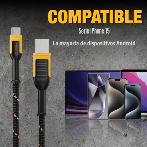 Miniatura 5 de DEWALT Cable USB C resistente, cable de carga USB A a tipo C de nailon trenzado de alta calidad, carga rápida para iPhone 17/16/15, Samsung Galaxy