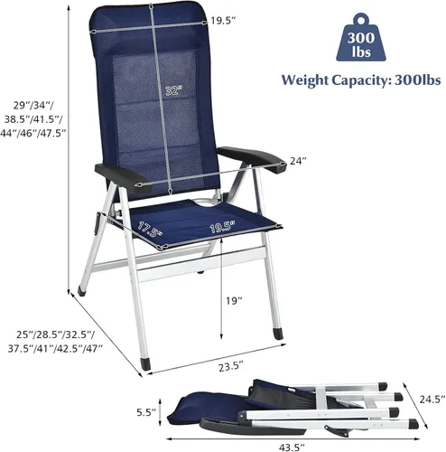 Miniatura 9 de Giantex Juego de 2 sillas de patio, sillas plegables para exteriores, sillón reclinable de respaldo alto con reposacabezas y reposabrazos, 7
