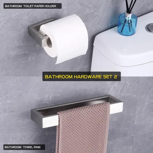 Miniatura 2 de GERZWY Juego de accesorios de baño de 2 piezas de acero inoxidable contemporáneo montado en la pared - Soporte para papel higiénico con anillos