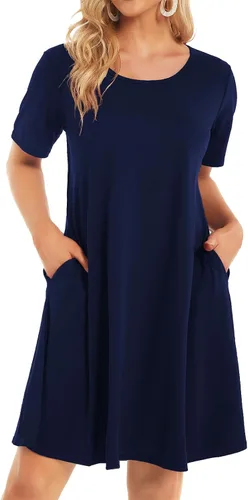 Miniatura 14 de Vestidos de verano para mujer, informales, holgados, estilo camiseta, florales, de manga corta, con vuelo y bolsillos, para la playa