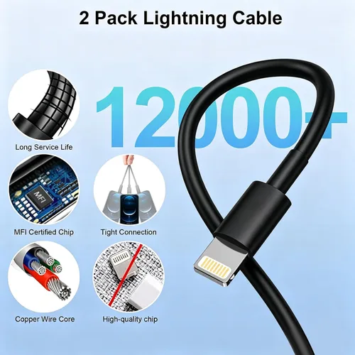 Miniatura 5 de iPhone Charger,[MFi Certified] 2Pack 6FT Lightning Cable Data Sync Charging Cords With 2Pack USB Wall Charger Travel Plug Adapter Compatible with