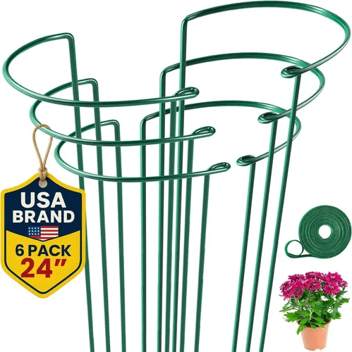 K-Brands Estacas altas de soporte para plantas – Jaulas de peonía semicirculares de 10 pulgadas de ancho x 24 pulgadas de alto y soportes para