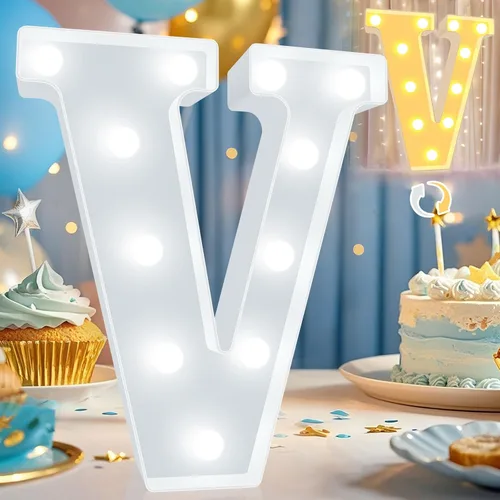 Miniatura 19 de Pooqla Letras con luces LED de marquesina, letras decorativas iluminadas en blanco cálido y blanco frío, letras del alfabeto iluminadas para niños
