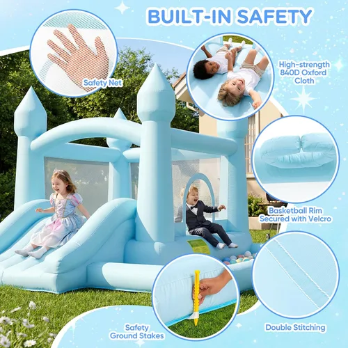 Miniatura 4 de Toiyjofe Castillo inflable inflable con tobogán, soplador de aire, pozo de bolas, castillo animoso para interiores y exteriores, fiesta