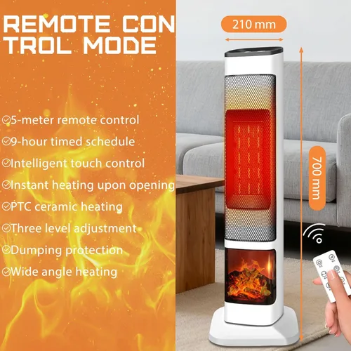Miniatura 5 de Calentador de espacio para interiores, calentadores eléctricos de 1700 W con control remoto y termostato, 5 modos, temporizador de 9 horas, llama