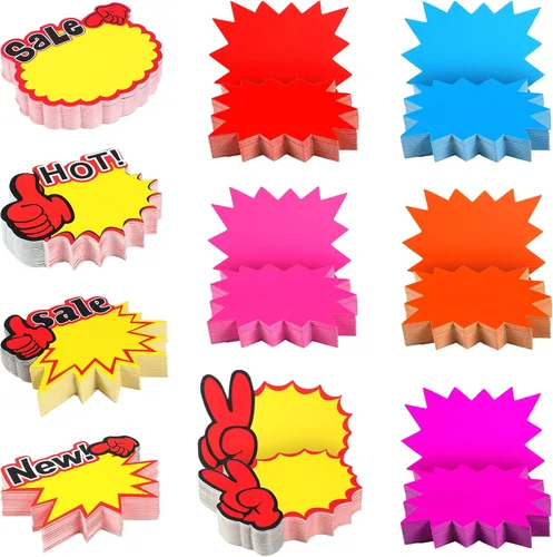 Miniatura 9 de 500 letreros fluorescentes en blanco con forma de estrella para venta al por menor, letreros de papel para recuerdos de fiesta minorista