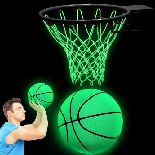 Jenaai Juego de 3 piezas de baloncesto brillante, incluye tamaño 7 brillante baloncesto luz nocturna red con bomba para aro luminoso regalo