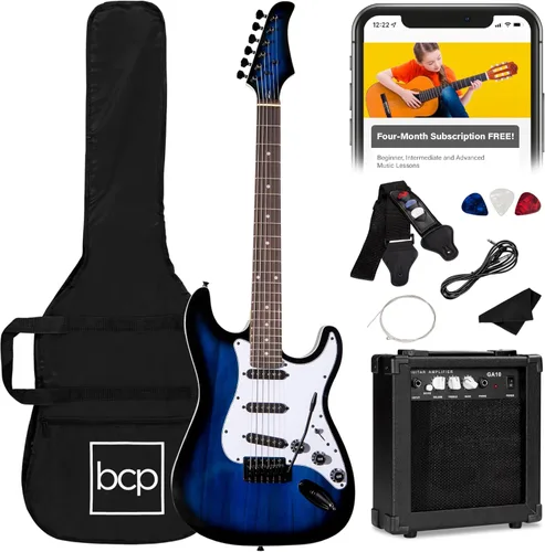 Miniatura 9 de Best Choice Products Kit de iniciación de guitarra eléctrica para principiantes de tamaño completo de 39 pulgadas con funda, correa, amplificador
