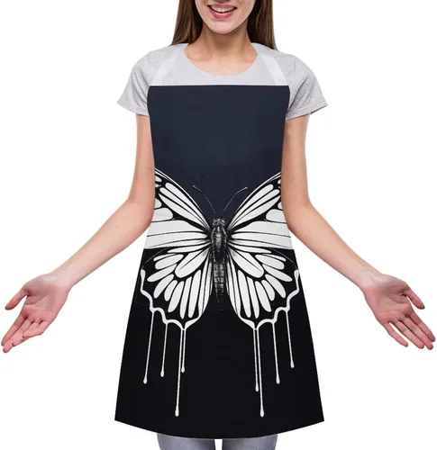 Miniatura 3 de MUSM A Black And White Butterfly Apron，Classic Vintage Funny with Pockets Aprons,Adjustable Bib Waterdrop Resistant for Kitchen Cooking Restaurant