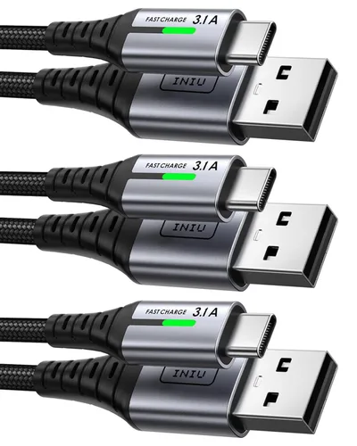 Miniatura 12 de Cable Cargador INIU USB C 6.6 pies, Cable de Carga Rápida USB A a Tipo C 3.1A, Cordón de Datos USB-C Trenzado de Aleación de Zinc para iPhone 15 Pro