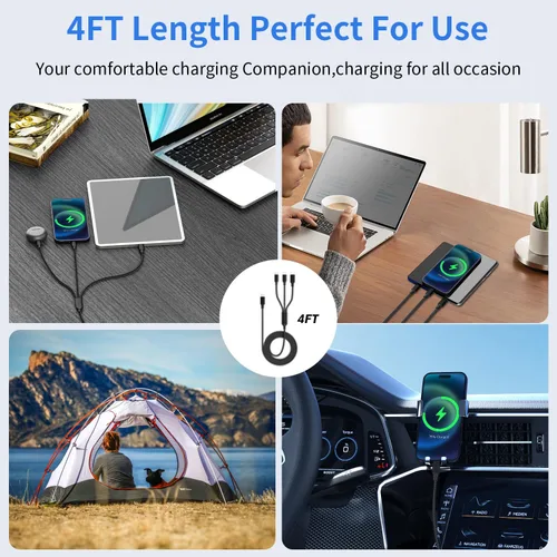 Miniatura 4 de Cable USB C múltiple [2 unidades, 4 pies], cable de carga 3 en 1 para múltiples dispositivos, cables de carga trenzados, cable de carga de teléfono