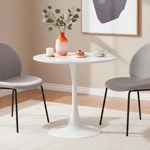 Miniatura 10 de Mesa de comedor redonda de 31.5 pulgadas, mesa de tulipanes de mediados de siglo con base de pedestal de metal, mesa de ocio moderna para espacios