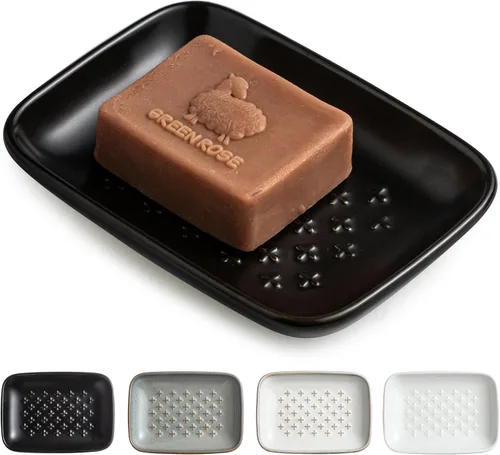 Miniatura 16 de Gomakren Jabonera para ducha, soporte de cerámica para jabón con diseño de panal, bandeja ahorradora de jabón para fregadero de cocina y baño, Beige