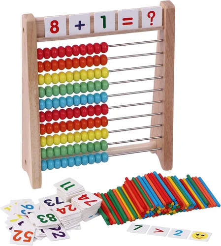 Ábaco de madera para niños – 100 palos de conteo y tarjetas de juguetes de números del 1 al 100, juegos educativos de matemáticas para preescolar y