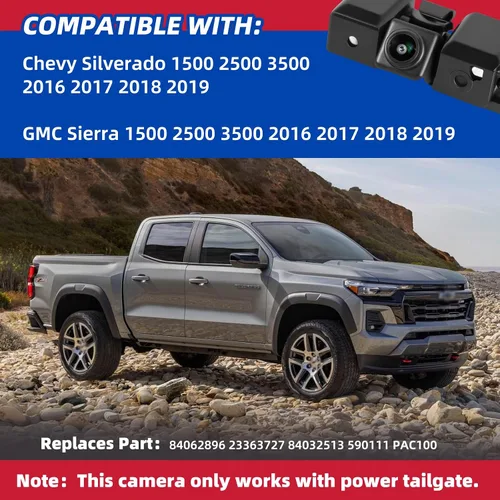 Miniatura 2 de Cámara de respaldo compatible con Chevy Silverado GMC Sierra 1500 2500 3500 3500 2016 2017 2018 2019 Vista trasera adecuada para reemplazo de puerta