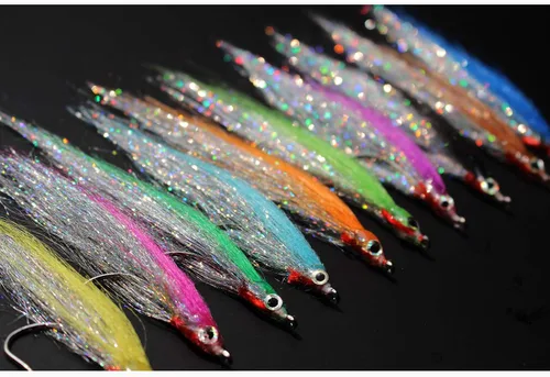 Miniatura 2 de Tigofly 10 piezas 10 colores 1/0 1.6 in gancho de alto carbono Holo plata salmón trucha lubina Steelhead Minnow pesca moscas señuelo conjunto