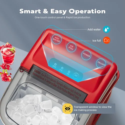 Miniatura 4 de VIVOHOME Máquina de hielo para encimera con asa de 26 libras/día 9 cubos de hielo en 6 minutos, máquina portátil para hacer hielo 10 bolsas de hielo