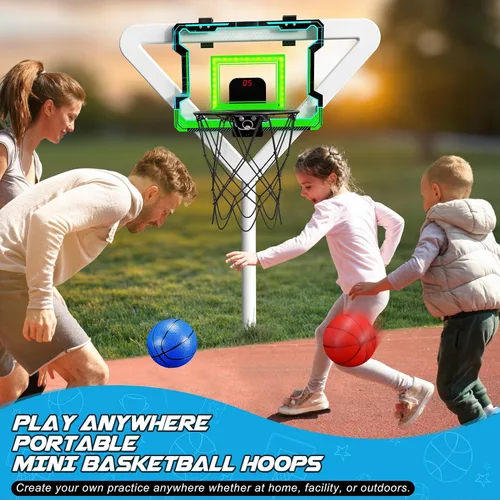 Miniatura 5 de OKKIDY Mini aro de baloncesto para interiores, aro de baloncesto iluminado con marcador LED electrónico, pequeños juguetes de baloncesto al aire