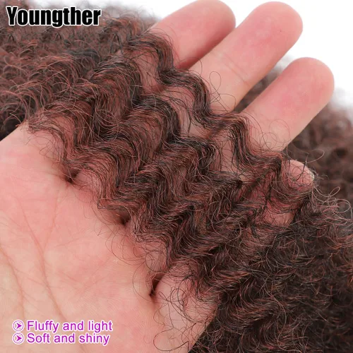 Miniatura 8 de Youngther Cabello afro de 16 pulgadas preesponjado con resorte, 7 paquetes de rastas suaves, cabello humano trenzado Marley Twist para mujeres