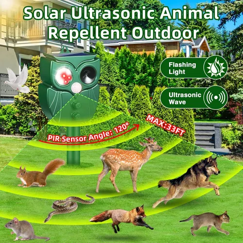 Miniatura 2 de Repelente solar ultrasónico de animales actualizado 2025 repelente de gatos para exteriores, detección de movimiento, luz LED de destello