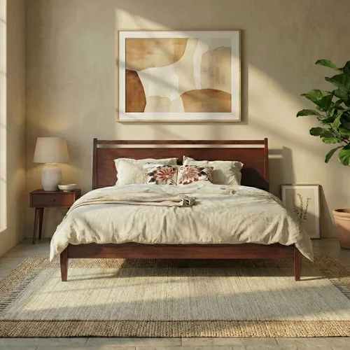 Miniatura 10 de NTC Adept Marco de cama de madera con cabecero, base de madera de roble macizo y caucho con listones silenciosos y soportes centrales de madera