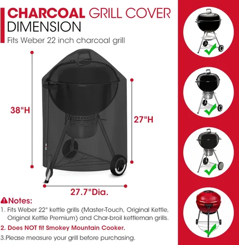 Miniatura 2 de Unicook Cubierta Redonda para Parrilla de Carboncillo Compatible con Parrilla Weber de 22 Pulgadas, Resistente al Agua, Resistente al