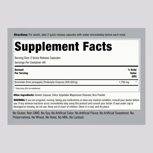 Miniatura 2 de Piping Rock Suplemento de bromelina 1700 mg 120 cápsulas Enzima de piña Sin OMG, sin gluten