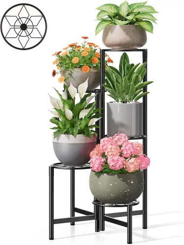 Miniatura 36 de Soporte escalonado para plantas al aire libre de 3 niveles para interiores, estante de flores de metal para múltiples plantas, soportes altos