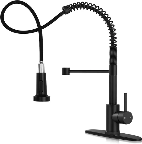 Miniatura 21 de DJS - Grifo de cocina con rociador extraíble, acabado negro mate, ajuste de modo dual, una manija, para 1 o 3 orificios, grifo comercial
