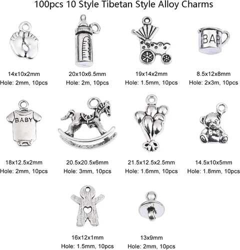 Miniatura 2 de Airssory Vida Religión Corazón Ojo Letra Número Naturaleza Flor Planta Fruta Animal Lucky Antique Charms, Plata, No es una piedra preciosa