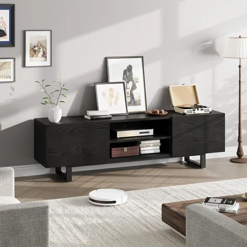 Miniatura 6 de GarveeHome Soporte de TV industrial para 80 pulgadas, moderno centro de entretenimiento con 2 cajones, gabinete multimedia de madera con patas