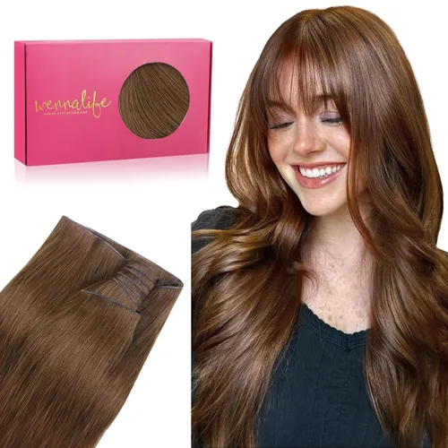 Miniatura 73 de WENNALIFE Extensiones de cabello humano real, 20 pulgadas, 3.53 onzas, color marrón chocolate, trama, cabello Remy atado a mano, extensiones