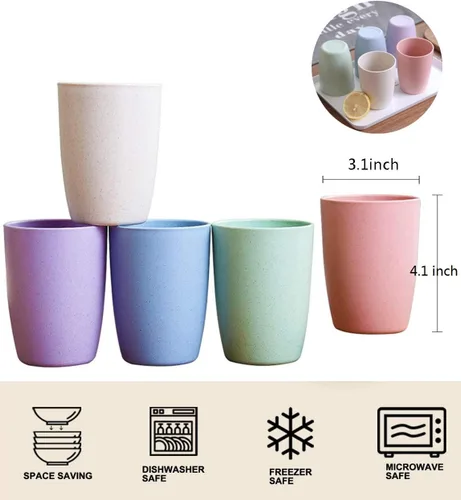 Miniatura 2 de Vaso de beber reutilizable irrompible ecológico para adultos (12 onzas), vasos de paja de trigo, juego de vasos saludables, multicolor, apto