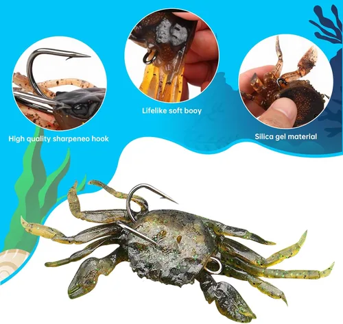 Miniatura 4 de 10 señuelos de cangrejo de plástico suave, cebos de pesca de agua salada con ganchos afilados, herramienta de accesorios de aparejos de agua dulce