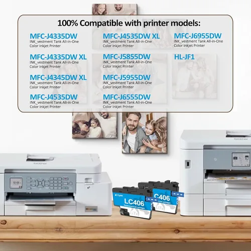 Miniatura 2 de Paquete de 2 cartuchos de tinta cian compatibles LC406 para impresora Brother LC406 C LC406CS para Brother MFC-J4335DW MFC-J4345DW MFC-J4535DW