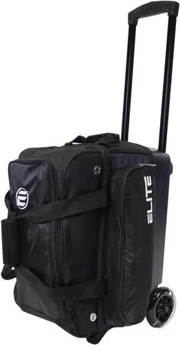 Miniatura 5 de ELITE Bolsa de bolos Deluxe de 2 bolas con ruedas lisas de 5 pulgadas, bolsillo grande para accesorios, compartimento para zapatos, mango extensible