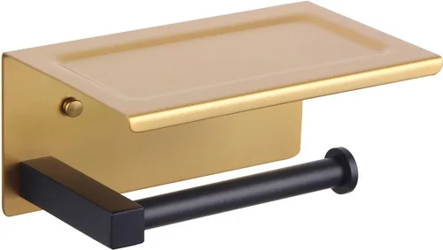 GERZWY Soporte de papel higiénico de baño con estante Soporte de rollo de papel de papel de acero inoxidable Soporte de pared (negro y dorado)