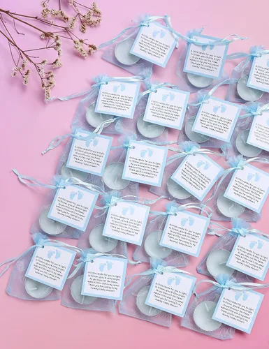 Miniatura 4 de Juego de 50 velas de té para recuerdos de fiesta de baby shower, recuerdos de bautizo para invitados, recuerdos de revelación de género de bebé Azul