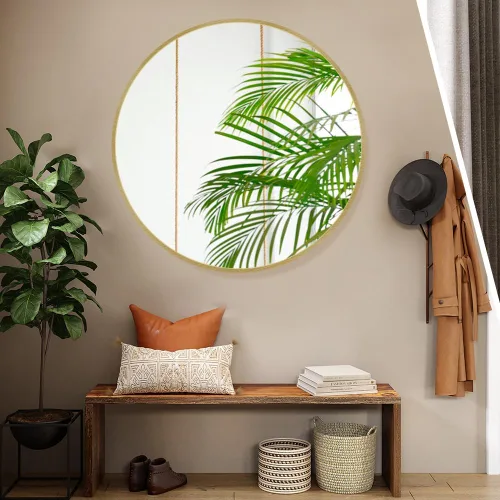 Miniatura 2 de Itrue Espejo de pared redondo de 30 pulgadas, espejo de tocador de baño con marco de metal dorado cepillado, espejo de vidrio HD con respaldo