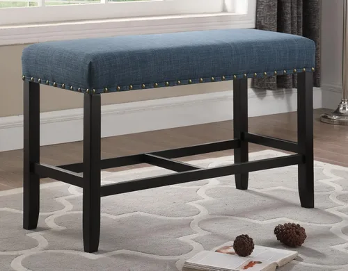 Miniatura 2 de Roundhill Furniture PB162BU Biony Banco de Comedor de Tela de Altura de Mostrador con Ribete de Tachuelas, Azul
