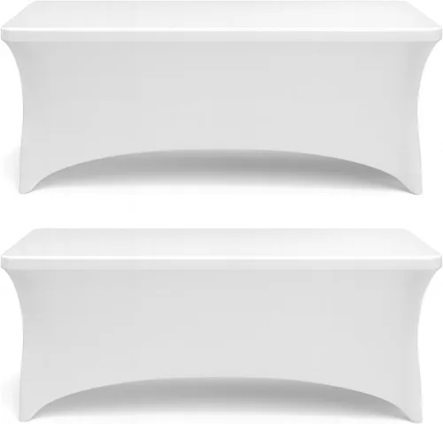 Miniatura 7 de White Classic Juego de 2 manteles de elastano elástico de 8 pies para mesas rectangulares, mantel elástico resistente a las arrugas, plegable