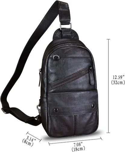 Miniatura 4 de Bolso de cuero genuino para hombres y mujeres, bolso cruzado de cuero vintage, Café