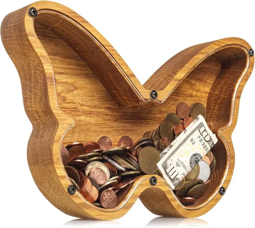 BUTTERFLY - Alcancía para niños y niñas, caja de dinero personalizada para niños, ahorro de monedas de madera, idea de regalo perfecta para