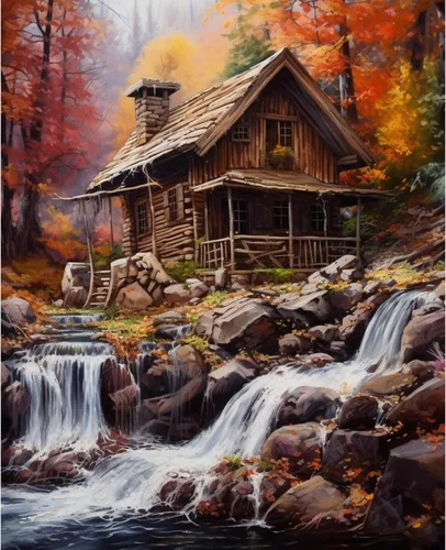 Tucocoo Pintar por números de cabina en otoño, pintura sobre lienzo, pintura con pinceles, pinturas acrílicas, perfecta para pintar por números para