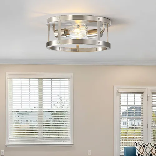 Miniatura 2 de Lámpara de techo con 2 luces de níquel cepillado semiempotradas, 11 pulgadas, moderna, para interiores, cocina, interiores, interiores, cocina
